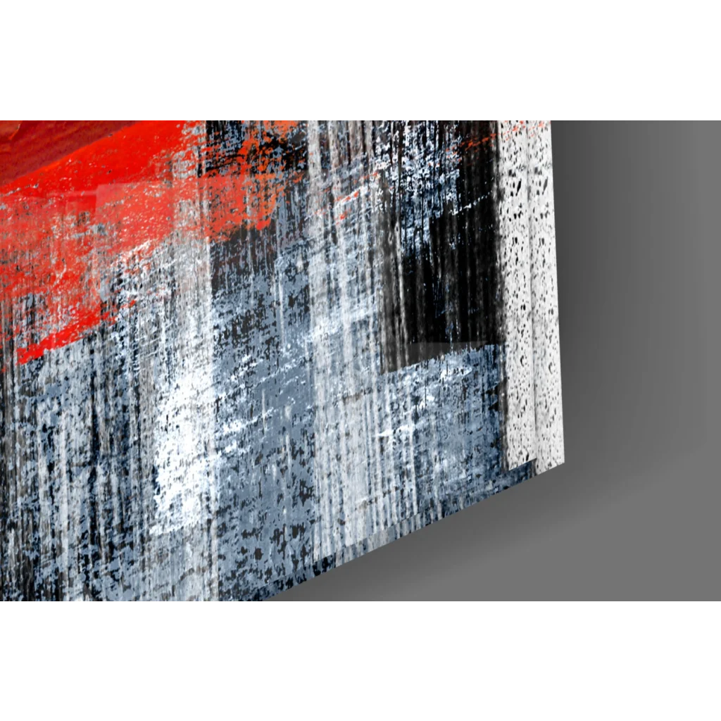 Bold red stripe abstract canvas wall art with textured brushstrokes