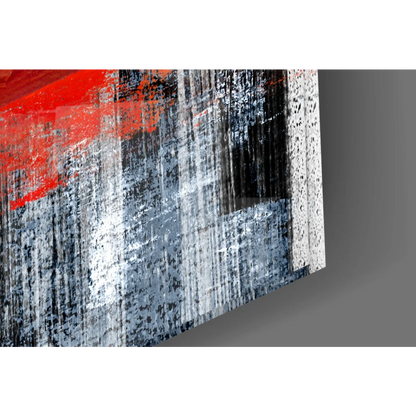 Bold red stripe abstract canvas wall art with textured brushstrokes