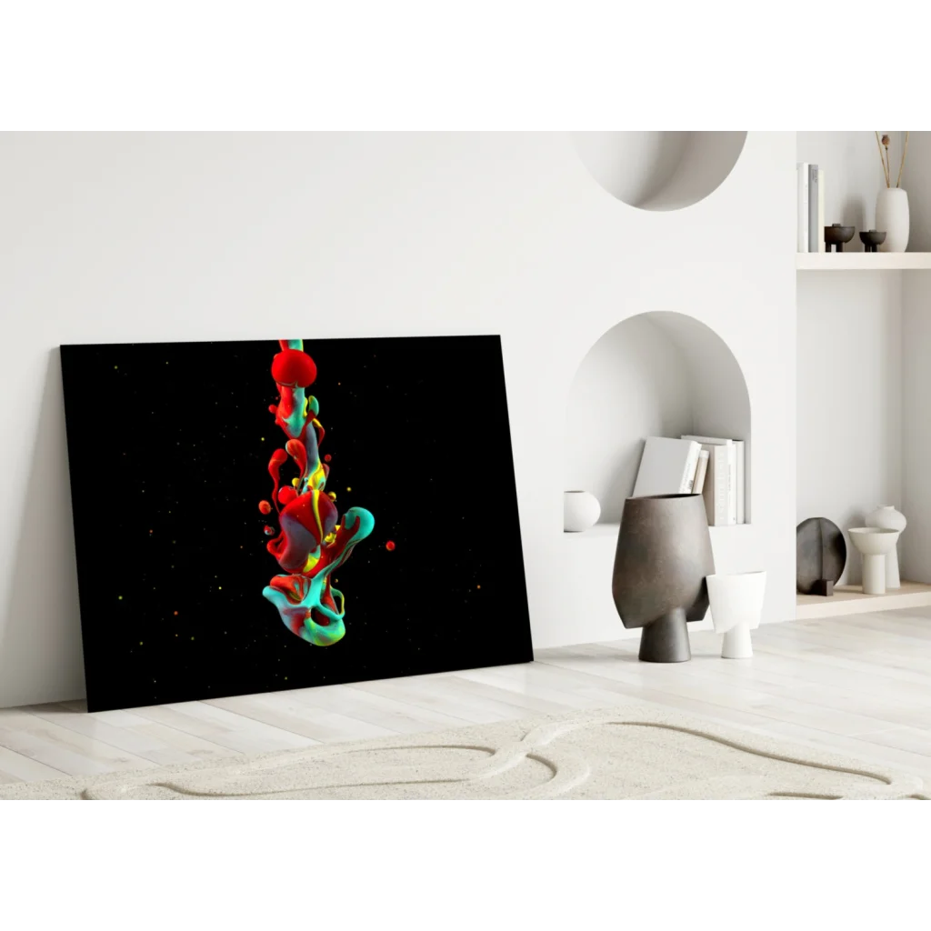 Swirling Ink Abstract Canvas Wall Art in Red Teal and Yellow | Modern Wall Art Decor | vintageantiquesgifts.com