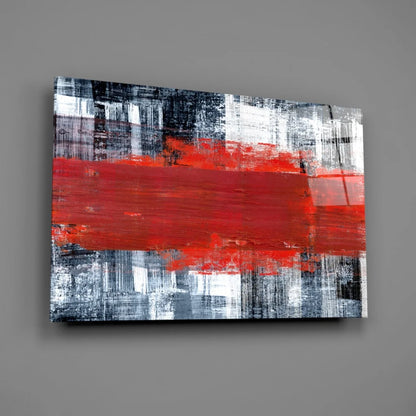Bold red stripe abstract canvas wall art with textured black white gray background