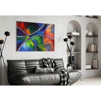 Rainbow Swirl Abstract Canvas Wall Art with Metallic Accents | Modern Wall Art Decor | vintageantiquesgifts.com