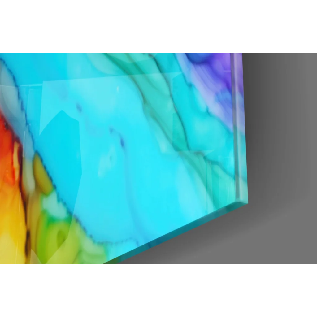 Swirling purple teal orange abstract glass wall art panel