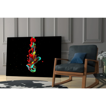 Vibrant swirling red, green, yellow abstract canvas wall art on black