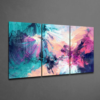 Bold Triptych Canvas Wall Art in Teal Pink and Purple | Glass Wall Art Print | vintageantiquesgifts.com