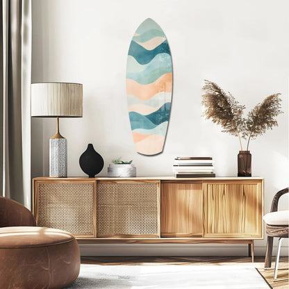 Surfboard Tempered Glass Art with Ocean Waves | Glass Wall Art Print | vintageantiquesgifts.com
