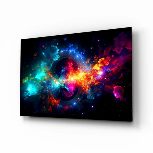 Cosmic Nebula Glass Wall Art Print with Swirling Galaxy Colors | Insigneart USA | vintageantiquesgifts.com