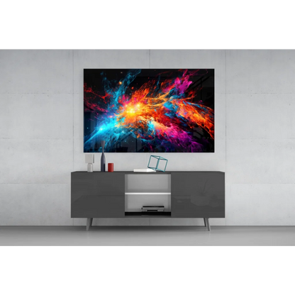 Vibrant cosmic nebula glass wall art in modern frame