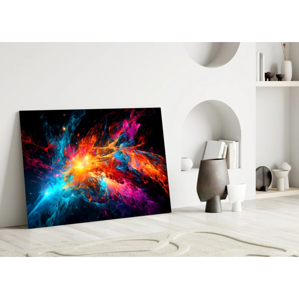 Cosmic Nebula Glass Wall Art Print with Swirling Colors | Modern Wall Art Decor | vintageantiquesgifts.com