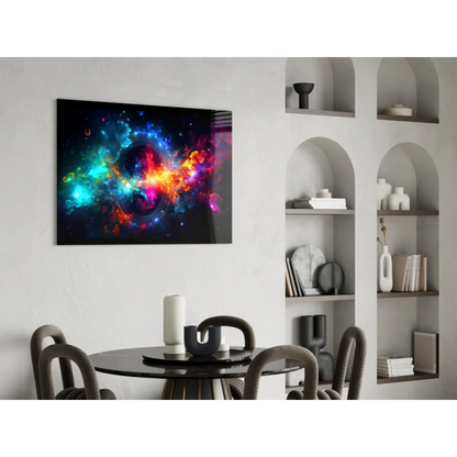 Vibrant cosmic nebula glass wall art in modern frame