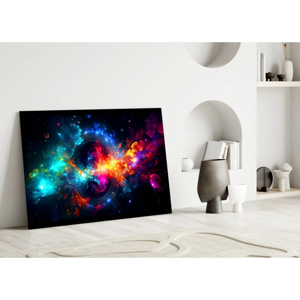 Cosmic Nebula Glass Wall Art Print with Swirling Galaxy Colors | Modern Wall Art Decor | vintageantiquesgifts.com
