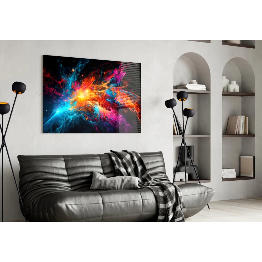 Cosmic Nebula Glass Wall Art Print with Swirling Colors | Contemporary Home Wall Art | vintageantiquesgifts.com