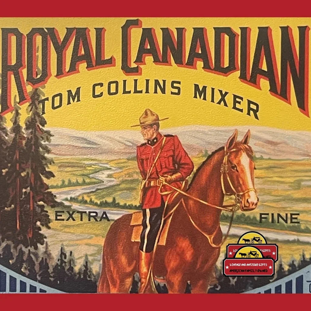 Vintage advertisement for Royal Canadian Tom Collins Mixer with Mounted Police officer