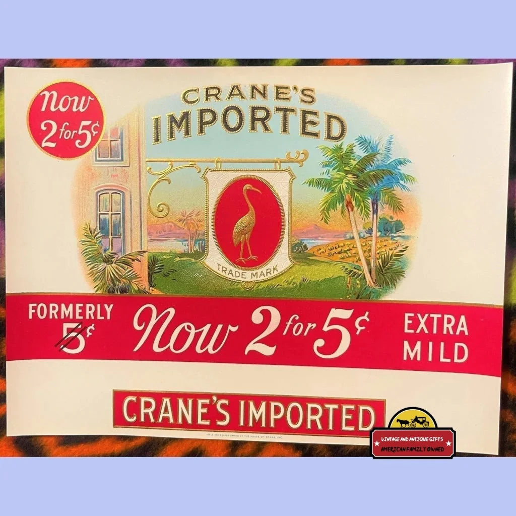 Combo All 3! Antique Crane’s Imported Embossed Cigar Labels Indianapolis In 1900s - 1930s Vintage Advertisements