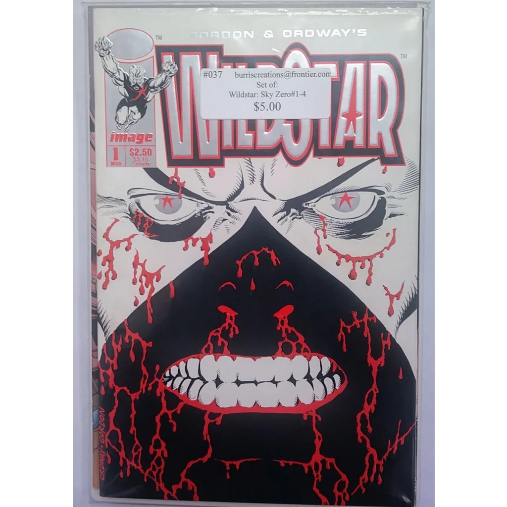 Black and red Sky Zero comic book cover with cracked mask, Image Comics epic set