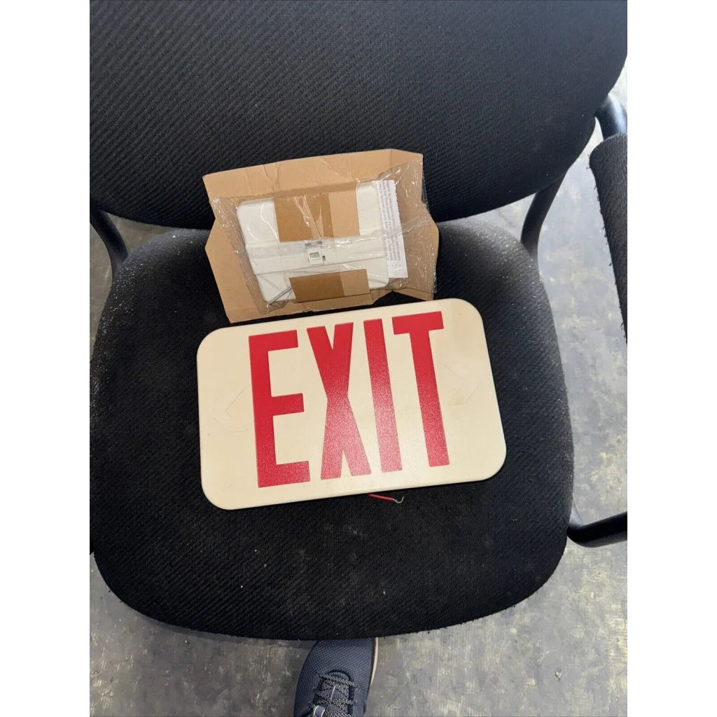 Commercial Electric LED exit sign, cream with red lettering