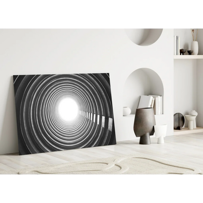 Black and white concentric circles wall art canvas with bright center