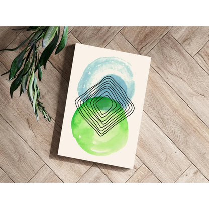 Modern abstract Concentric Circles watercolor aluminum print in blue green on cream