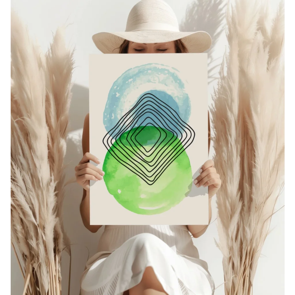 Concentric Circles Modern Abstract Watercolor Aluminum Print