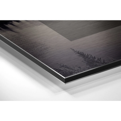 Minimalist landscape on brushed aluminium dibond with silhouetted trees