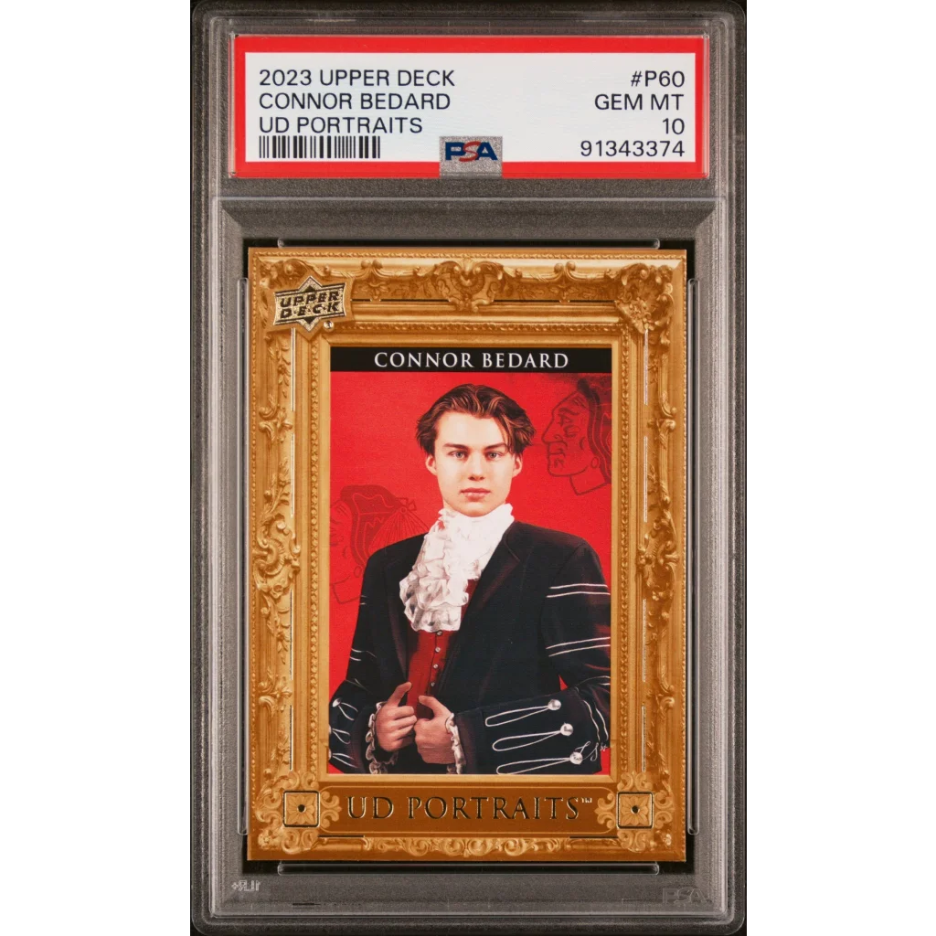 Gem mint 10 PSA graded Connor Bedard 2023 Upper Deck rookie portrait card