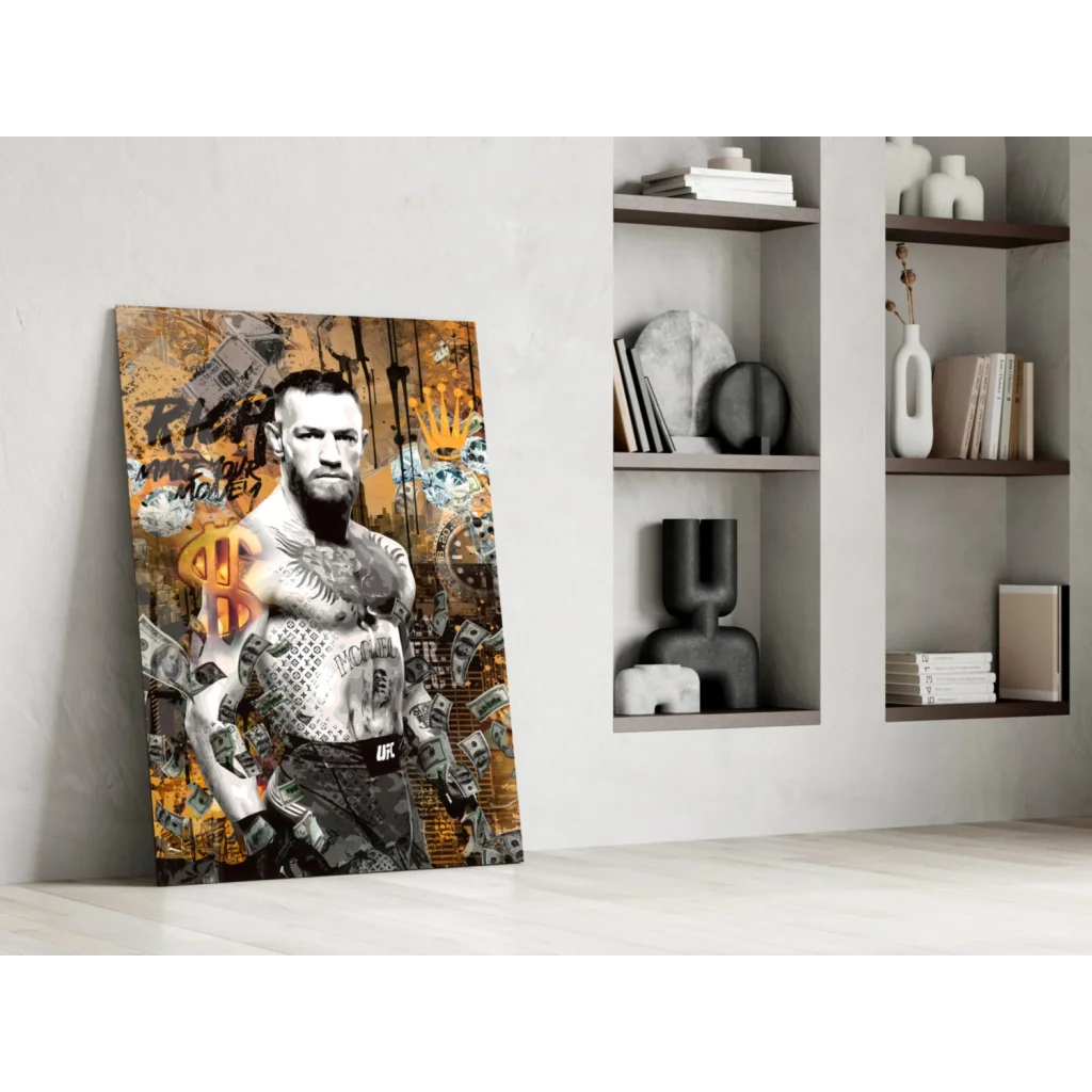 Conor McGregor gold money canvas wall art print with black accents