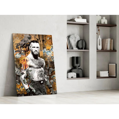 Conor McGregor gold money canvas wall art print with black accents