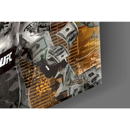 Conor McGregor gold UFC poster with dollar bills wall art print