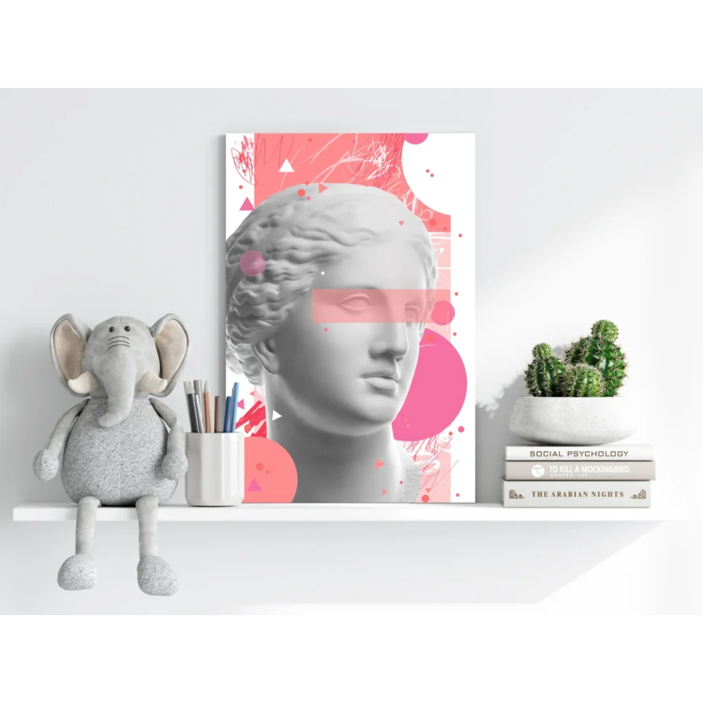 Grayscale classical bust on pink abstract background, Insigne Aluminum Prints