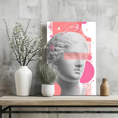Grayscale classical bust on pink geometric background, Insigne Aluminum Prints