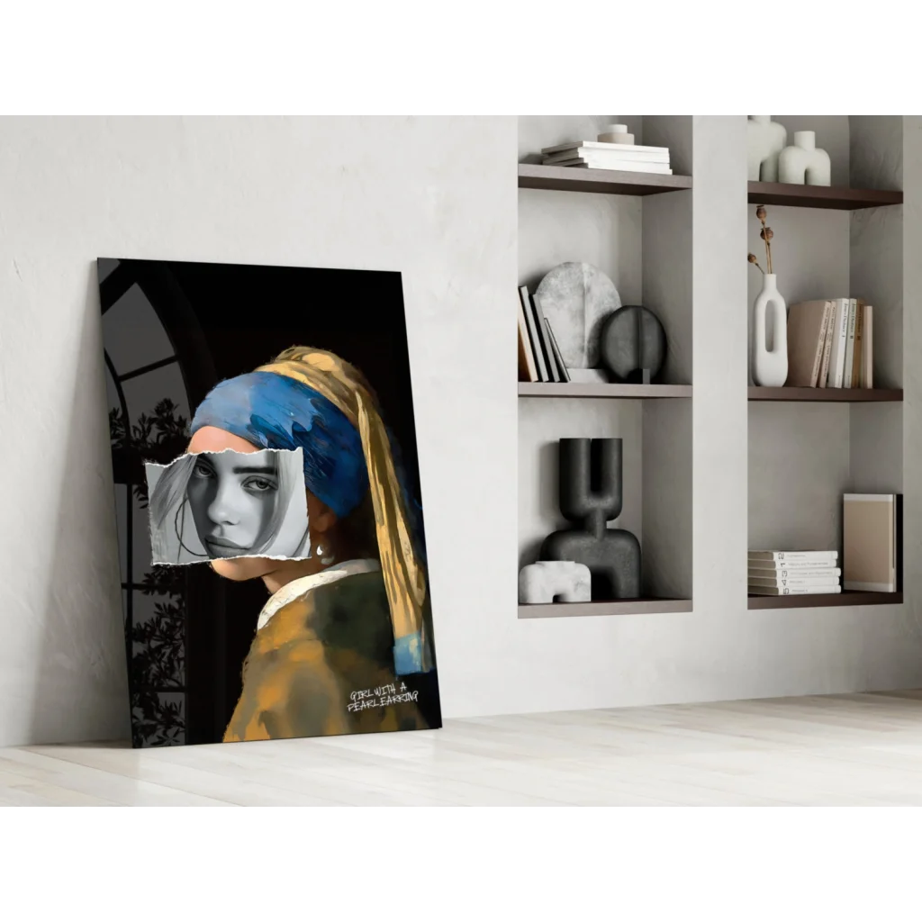 Modern Girl with Pearl Earring wall art canvas print in blue gold
