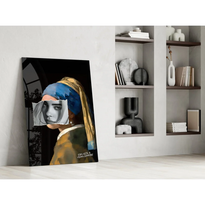 Modern Girl with Pearl Earring wall art canvas print in blue gold