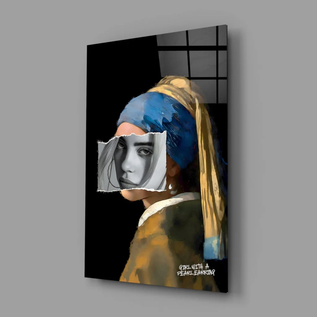 Modern Girl with Pearl Earring blue gold canvas wall art print