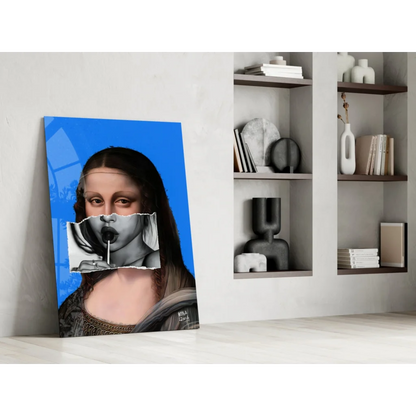 Pop Art Mona Lisa canvas wall art with torn-paper collage and lollipop twist