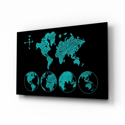 Teal World Map Canvas Wall Art With Compass and Globe Views | Insigneart USA | vintageantiquesgifts.com