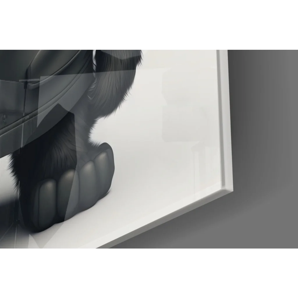 Detailed textured gorilla foot in black-and-white glass wall art