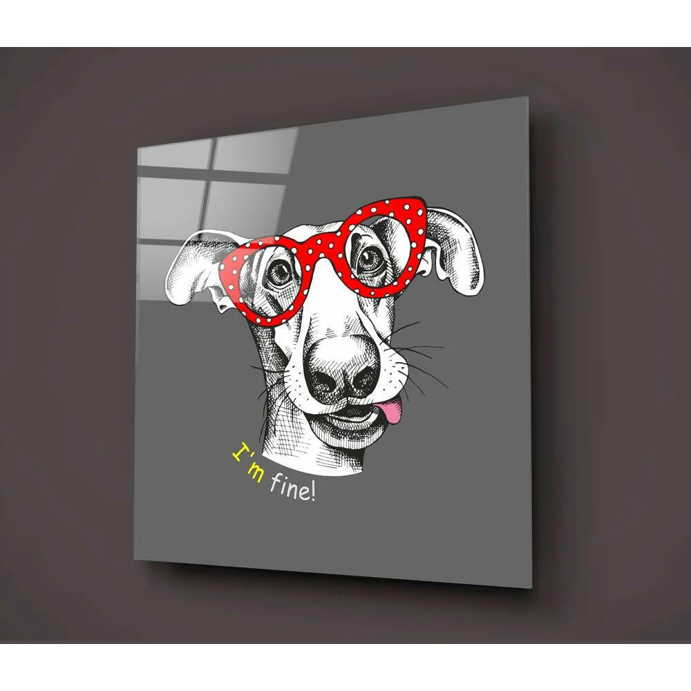 Cool Dog Glass Wall Art with Im Fine Typography and Playful Pup