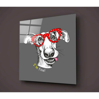 Cool Dog Glass Wall Art with Im Fine Typography and Playful Pup