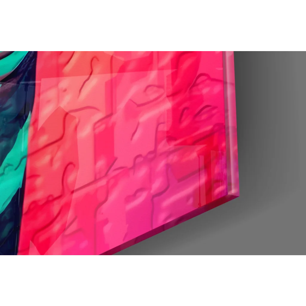Vibrant pink giraffe pop art glass wall with sunglasses