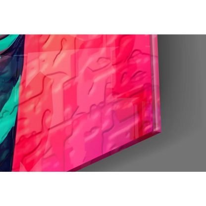 Vibrant pink giraffe pop art glass wall with sunglasses