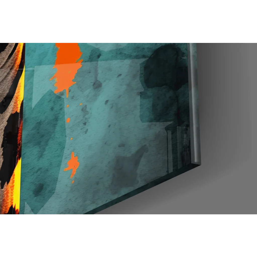 Cool giraffe with sunglasses in teal orange watercolor on glass wall art