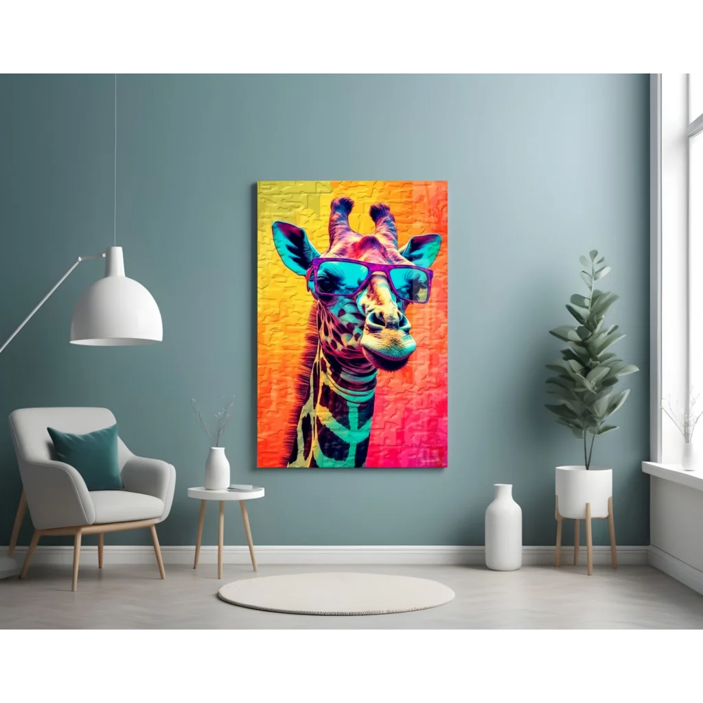 Cool Giraffe Pop Art Canvas Wall Art with Sunglasses | Contemporary Home Wall Art | vintageantiquesgifts.com