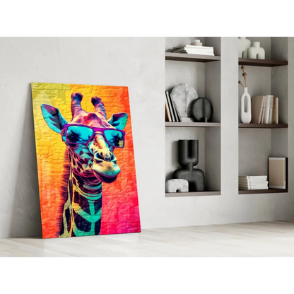 Cool giraffe in blue sunglasses pop art wall art canvas