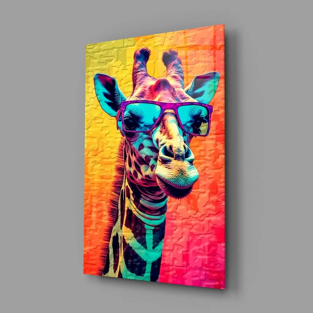 Cool Giraffe Pop Art Canvas Wall Art with Sunglasses | Glass Wall Art Print | vintageantiquesgifts.com