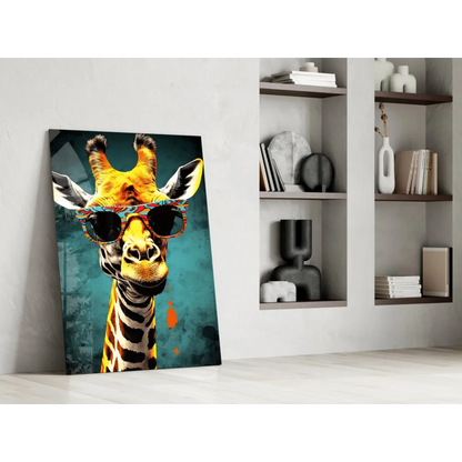 Cool giraffe with sunglasses glass wall art canvas print