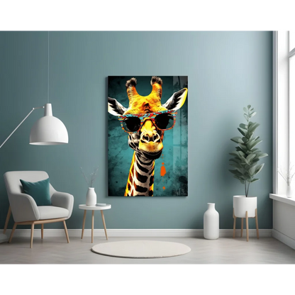 Cool giraffe with sunglasses glass wall art canvas print
