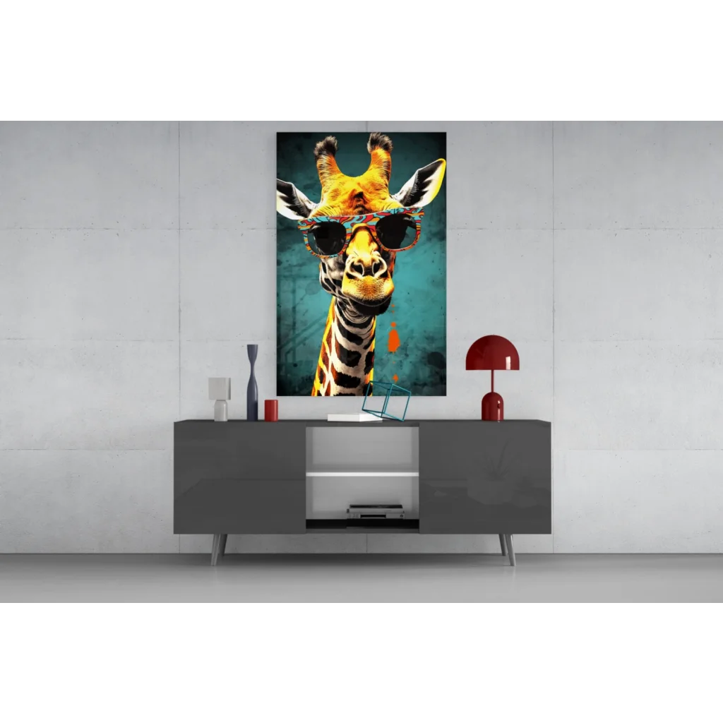 Cool giraffe with sunglasses glass wall art canvas print