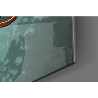 Cool Giraffe in Shades glass wall art with greenish-blue abstract design