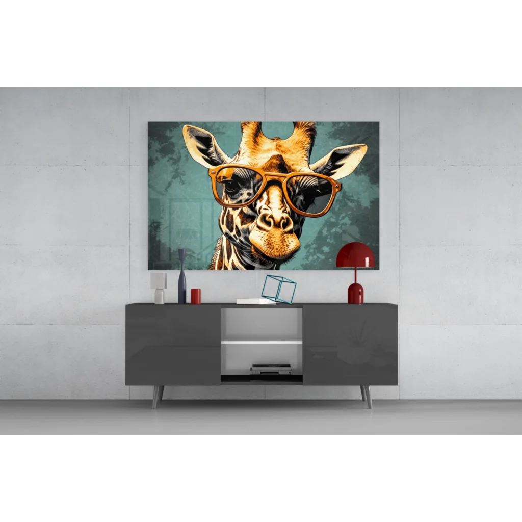 Cool giraffe in shades canvas wall art with orange sunglasses