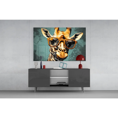 Cool giraffe in shades canvas wall art with orange sunglasses