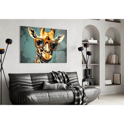 Cool giraffe in shades canvas wall art on teal background